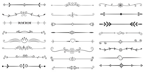 Page Divider And Design Elements. Set of Various Simple Black Divider Design, Assorted Divider Collection Template Vector. Collection of floral dividers elements mega decoration for Calligraphy.