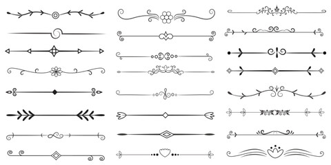 Page Divider And Design Elements. Set of Various Simple Black Divider Design, Assorted Divider Collection Template Vector. Collection of floral dividers elements mega decoration for Calligraphy.