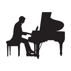 black silhouette of a Pianist playing a grand piano