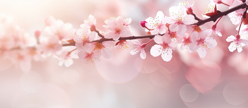 Background with a blurred image of cherry blossoms in the spring