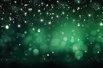 Green winter Christmas background with snowflakes