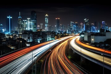 Fototapeta na wymiar Velocity Vista: Flyover Highway in Blurred Bangkok Night Scene