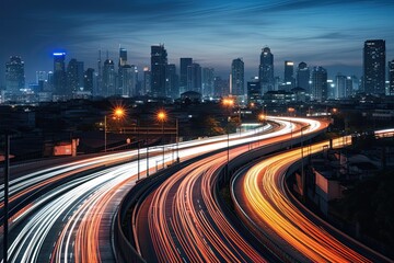 Fototapeta na wymiar Velocity Vista - Blurred Bangkok Night Scene on Flyover Highway