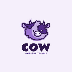 Vector Logo Illustration Cow Mascot Cartoon Style.