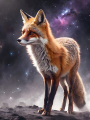 Obraz premium The fox and the night sky