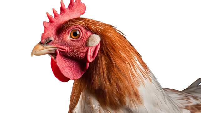 chicken face shot isolated on transparent background cutout