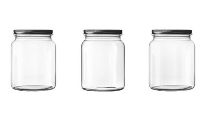 Set of empty jars with caps isolated on white background