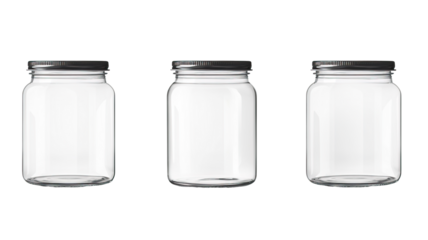 Set of empty jars with caps isolated on white background