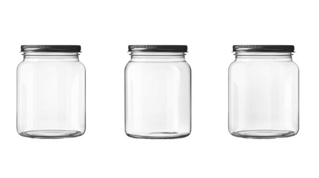 Set of empty jars with caps isolated on white background