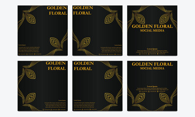 set of luxury golden floral social media template. suitable for social media post, web banner, cover and card design