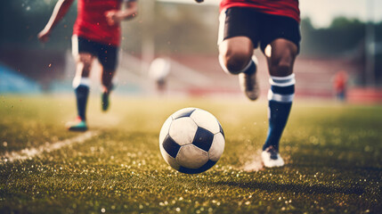 Fototapeta premium Soccer player in action on the field during the game. Focus on the ball.