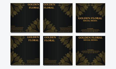 set of luxury golden floral social media template. suitable for social media post, web banner, cover and card design