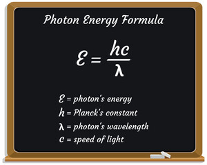 Photon Energy Formula on a black chalkboard. School. Vector illustration.