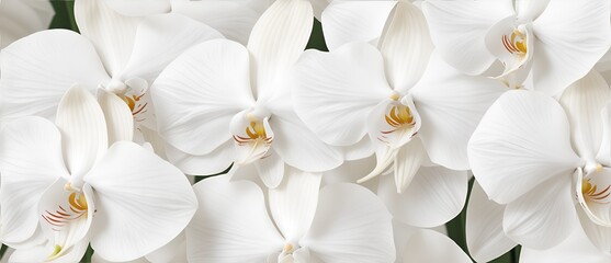 Bunch of white orchid flowers detailed texture background from Generative AI - obrazy, fototapety, plakaty