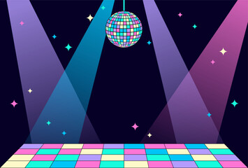 disco party vector background with spotlight on stage for banners, cards, flyers, social media wallpapers, etc. - obrazy, fototapety, plakaty