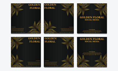 set of luxury golden floral social media template. suitable for social media post, web banner, cover and card design