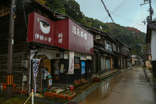 Ine boathouse kyoto,Japan - November 30, 2017 : An ancient riverside fishing village in the Kyoto area. Tourists will be able to see the ancient fishing lifestyle. The houses are still old-style.