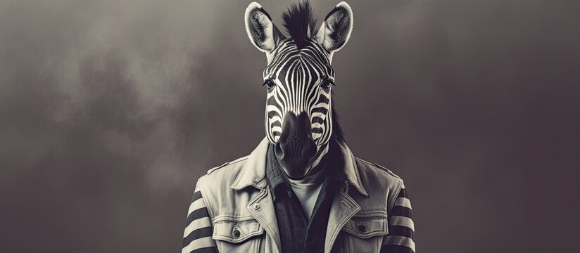 A vintage styled illustration featuring a dressed up zebra