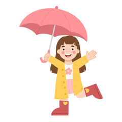 children's happiness when it rains using a raincoat and umbrella flat design illustration vector eps