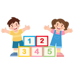 Obraz premium children learning to count illustration of learning module flat design vector eps