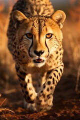 Majestic cheetah on the hunt in the open plains, Generative AI