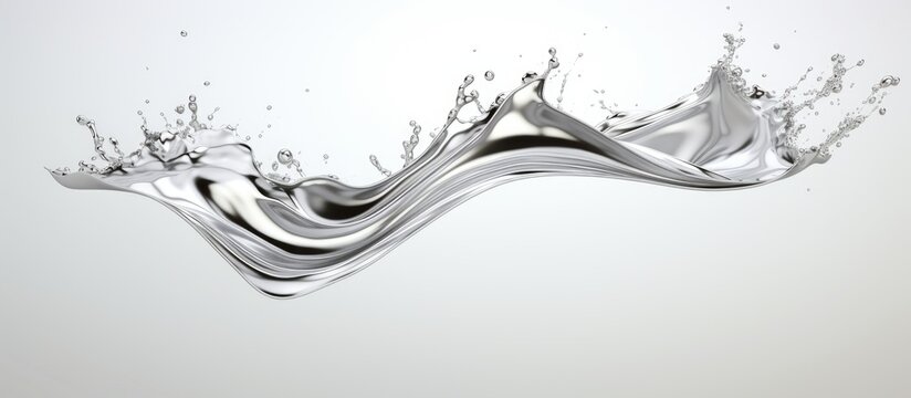 A three dimensional image and graphic representation of a shining water splash made of silver