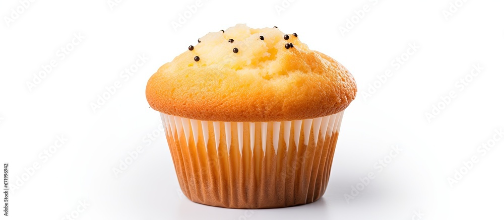 Poster A cake muffin that was made at home separated and placed on a plain white background