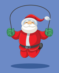 Santa Claus Jumping Rope Vector Cartoon Character Design. Chubby Santa trying to lose some weight after the holidays
