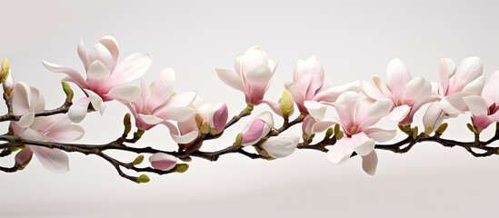 Flowers of a white pink hue resembling the magnolia