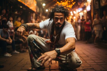 Capoeira street performance in a Brazilian market, Generative AI
