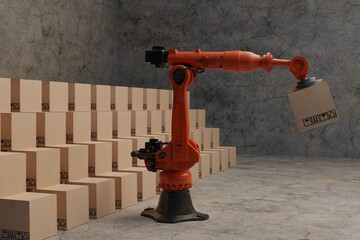 Robot arm Industrial technology Arm Robot AI manufacture Box product manufacturing industry technology Product export import future Products food cosmetics apparel warehouse mechanical future.	