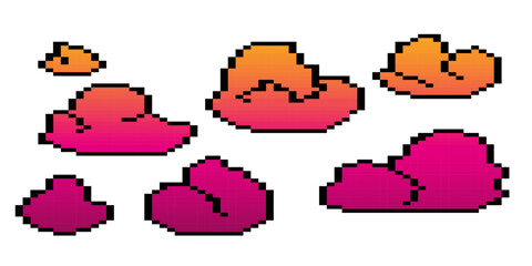 sunset cloud pixel. Pixel cloud landscape,Pixelated icons to customize the game and scenery. 8-bit game background or old-school retro arcade style.
