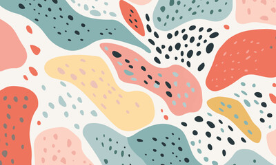 Abstract doodle design terrazo pattern with pastel background in the style of a 1970's handdrawn illustration