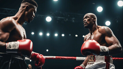 Two boxers square off against each other in the ring - obrazy, fototapety, plakaty