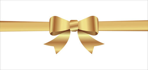 Fototapeta premium Gold Ribbon Bow Realistic shiny satin with shadow horizontal ribbon for decorate your wedding invitation card ,greeting card or gift boxes vector
