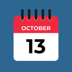 October 13 calendar reminder. 13 October daily calendar icon template. Calendar 13 October icon Design template. Vector illustration