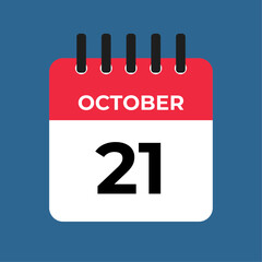 October 21 calendar reminder. 21 October daily calendar icon template. Calendar 21 October icon Design template. Vector illustration