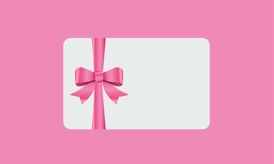 Gift Card With Pink Ribbon And A Bow on white background. Gift Voucher Template. Vector image