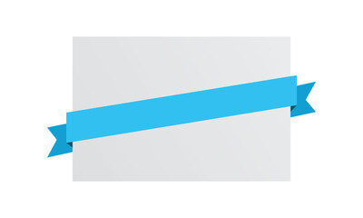 Blue ribbon on blank horizontal white label, isolated on a blank background. Elements for your design, with space for your text. Vector Illustration