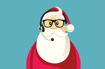 Santa Claus Wearing Headset Working in a Call center Vector Character. Santa working as an operator in customer care holidays service 
