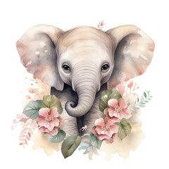 African Elephant baby animals with flower Illustration, Generative Ai
