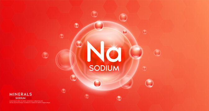 Sodium minerals inside red bubble floating in the air. Vitamins complex essential supplement to the health care. For food  nutrition and medicine. Science medical concept. Banner 3D vector.