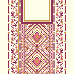 floral embroidery neckline background. ikat and cross stitch geometric seamless pattern ethnic oriental traditional. Aztec style illustration design for carpet, wallpaper, clothing, wrapping, batik.