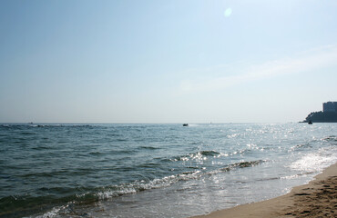 Wave of blue sea on beach in south korea at east sea