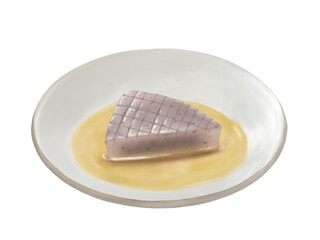 皿に盛られたおでん用のこんにゃくのリアルな水彩イラスト