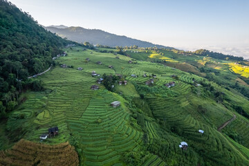 Obraz premium Aerial view of terrace rice field at Ban Pa Bong Piang, Chiang Mai, Thailand