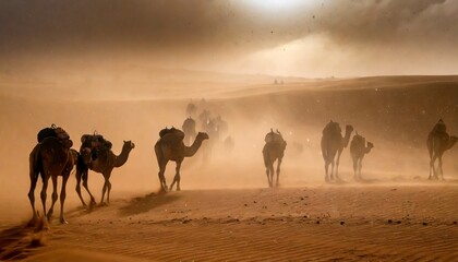 Camellos desierto - obrazy, fototapety, plakaty