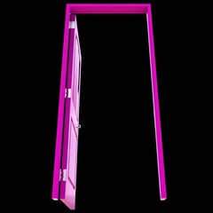 Pink door Opened Passage in White Background Isolation