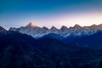 The Pachachulli Mountain Range at the time of Sunrise in Munsiyari , Uttarakhand India
