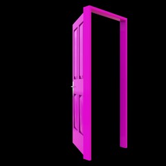Pink door Opened Gateway in Pure White Isolated Environment